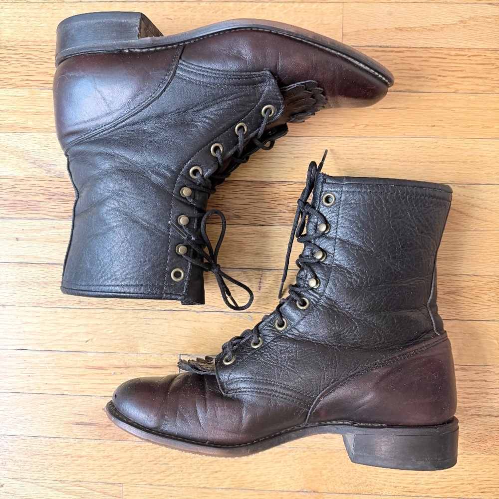 🤎 Vintage Laredo Roper Leather Lace-Up Ankle Boots